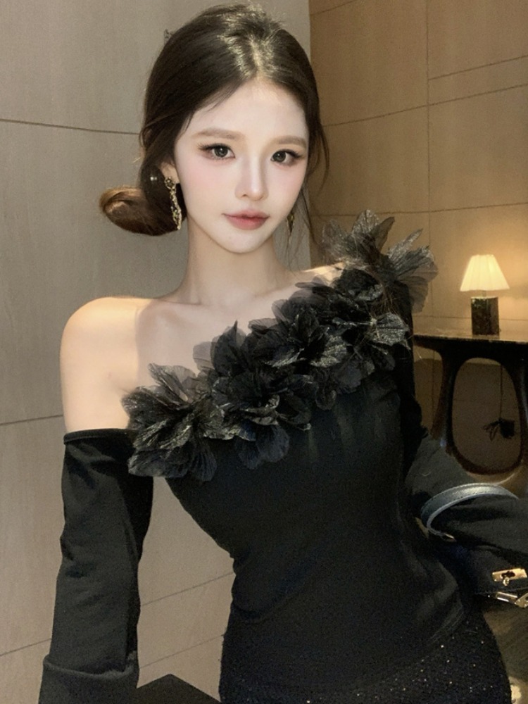 Women'S Young Fashion - Sexy Shoulder Bared Long Sleeve Knitted