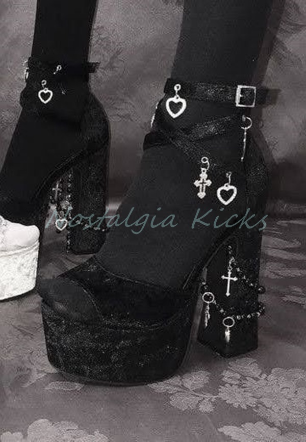 Women'S Fashion Q - Gothic Black Velvet Platform High Heel