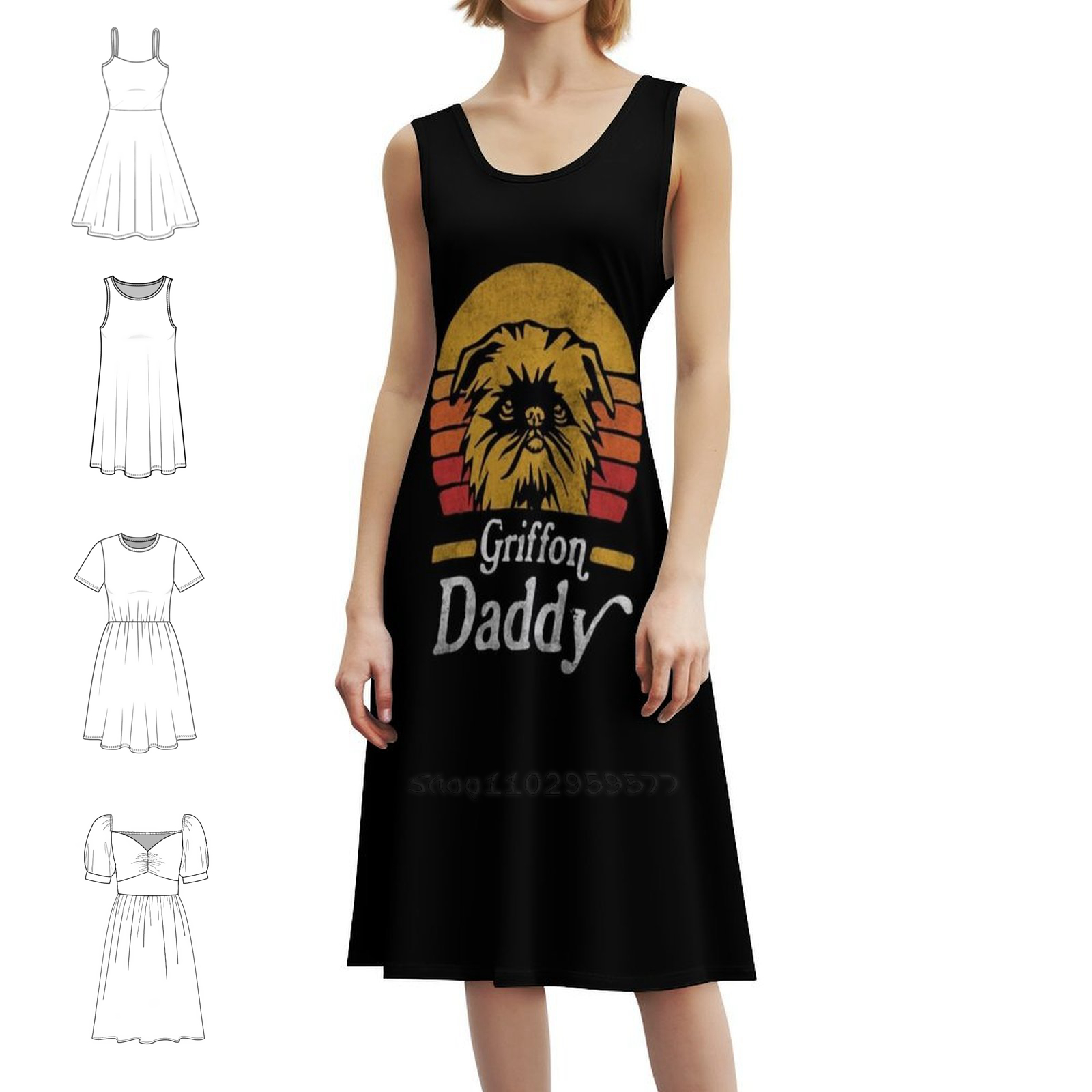 Women Fashion Gown - Retro Vintage Brussels Griffon Daddy Boho
