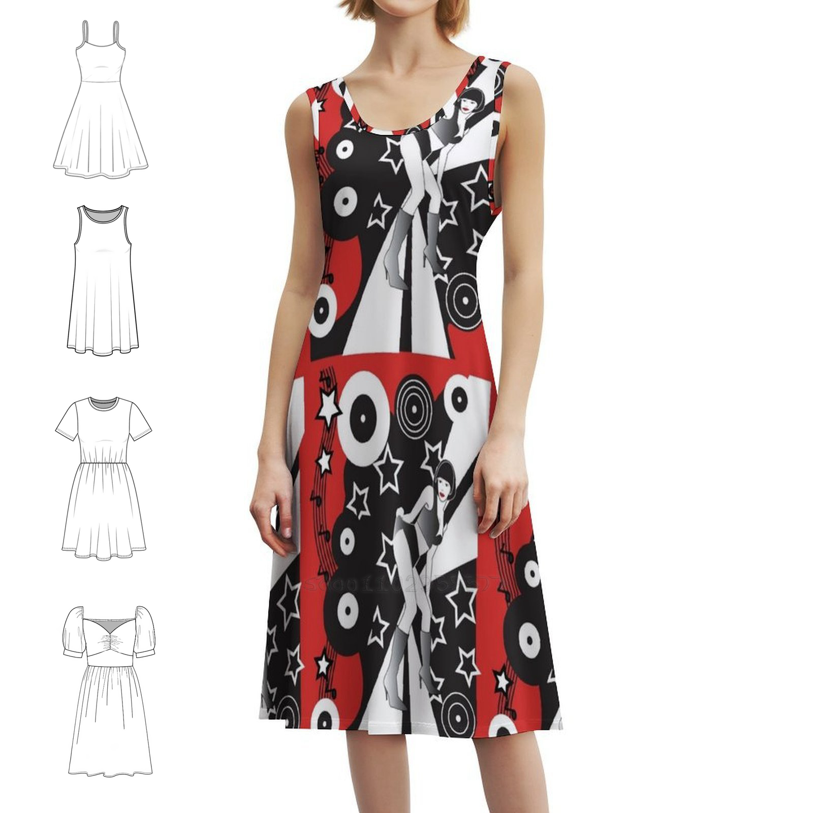 Women Fashion Gown - Retro Glam Discotheque Red Boho Chic