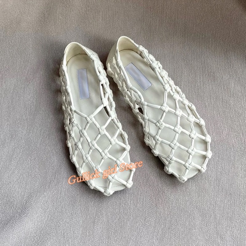 Women'S Fashion Q - French Woven Mesh Hollow flat Sandals