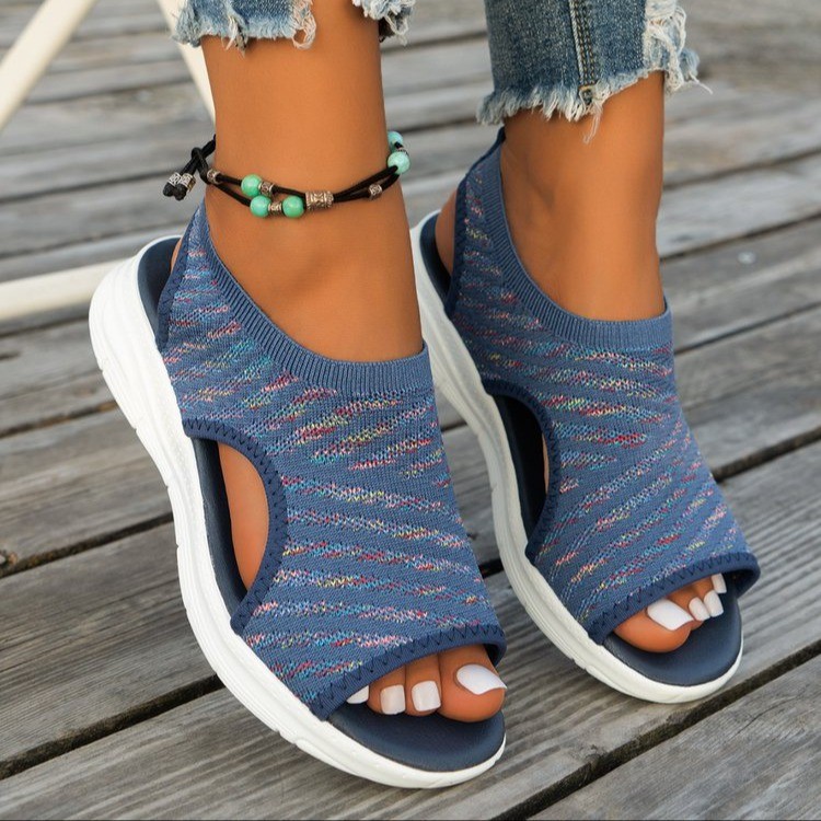 Women'S Fashion Knitwear - Women's Elastic Knitwear Flat Sandals, Casual
