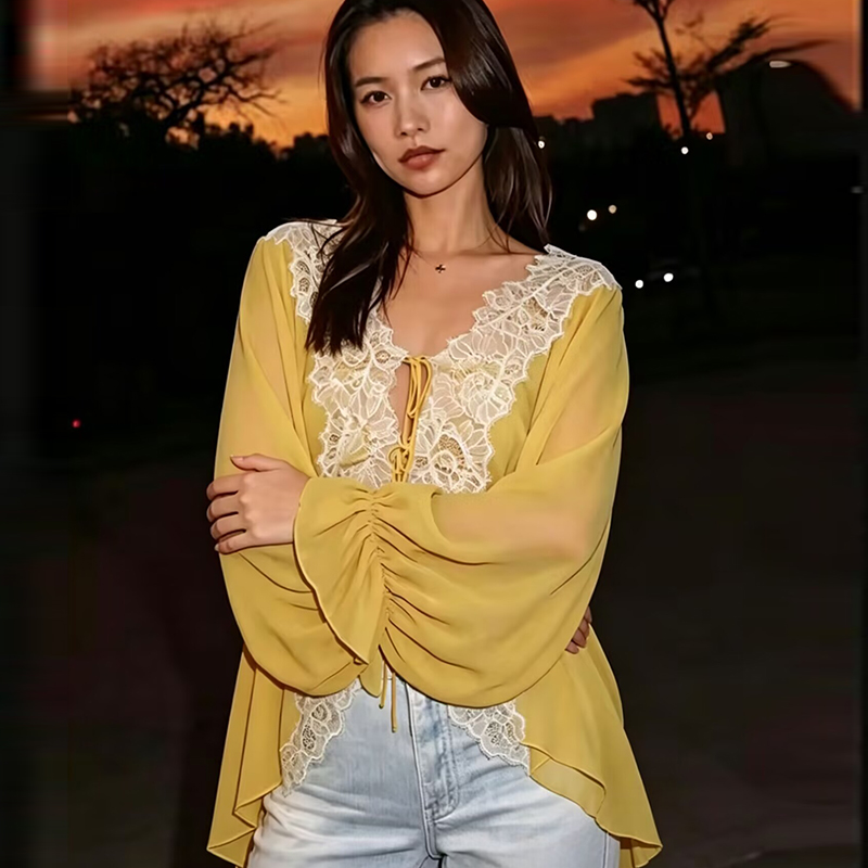 Lace Women's Shirts Blouse Sum - Women'S Young Fashion reseña y precio