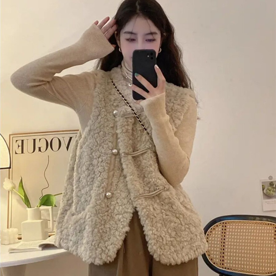 Women's Vests Lamb Plush White - Women'S Fashion Gilet reseña y precio