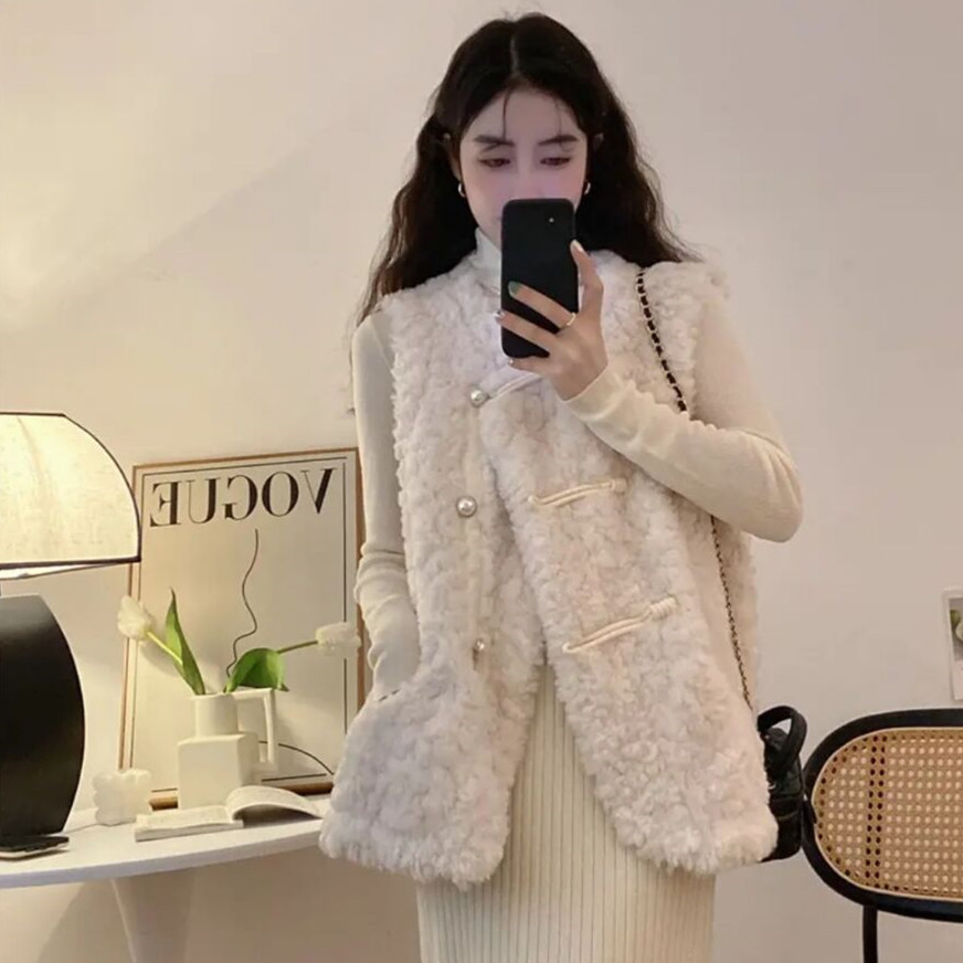 Women's Vests Lamb Plush White - Women'S Fashion Gilet reseña y precio