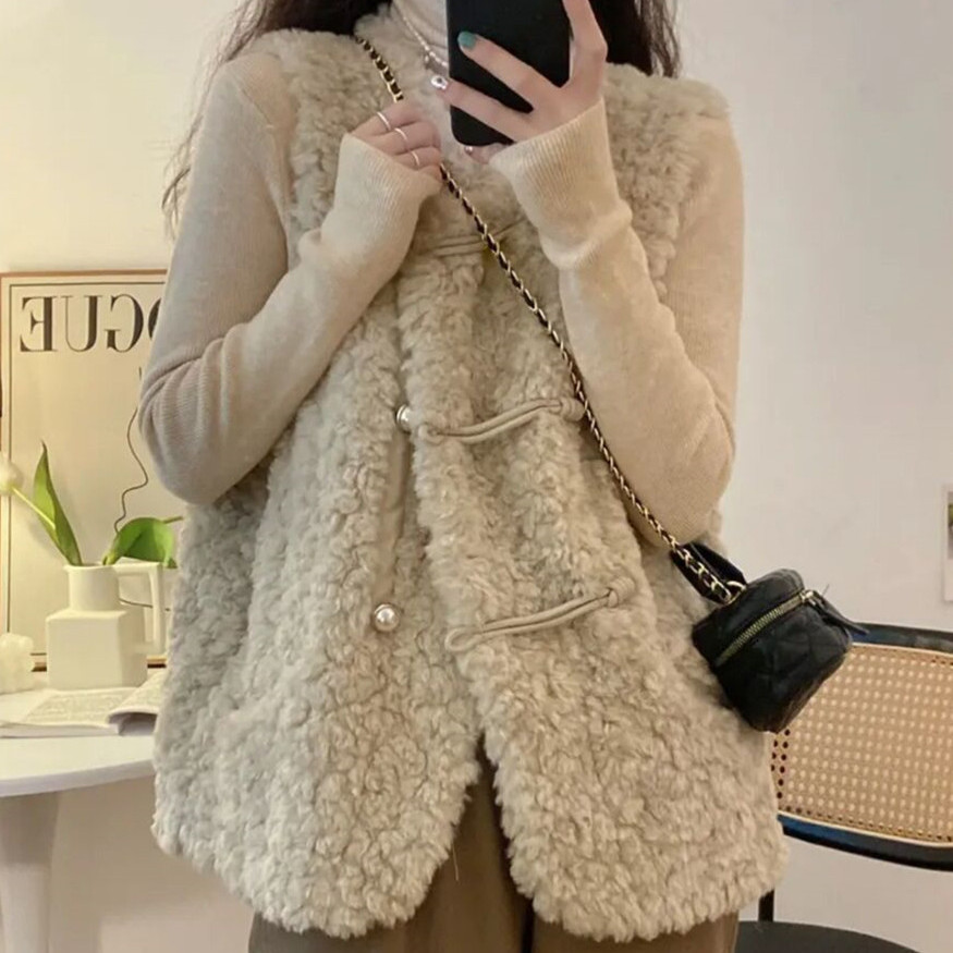 Women's Vests Lamb Plush White - Women'S Fashion Gilet reseña y precio