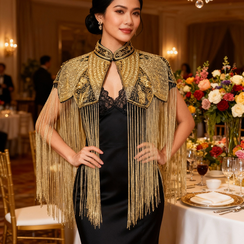 Delicate Beaded Shawl with Lon - Women Fashion Gown reseña y precio