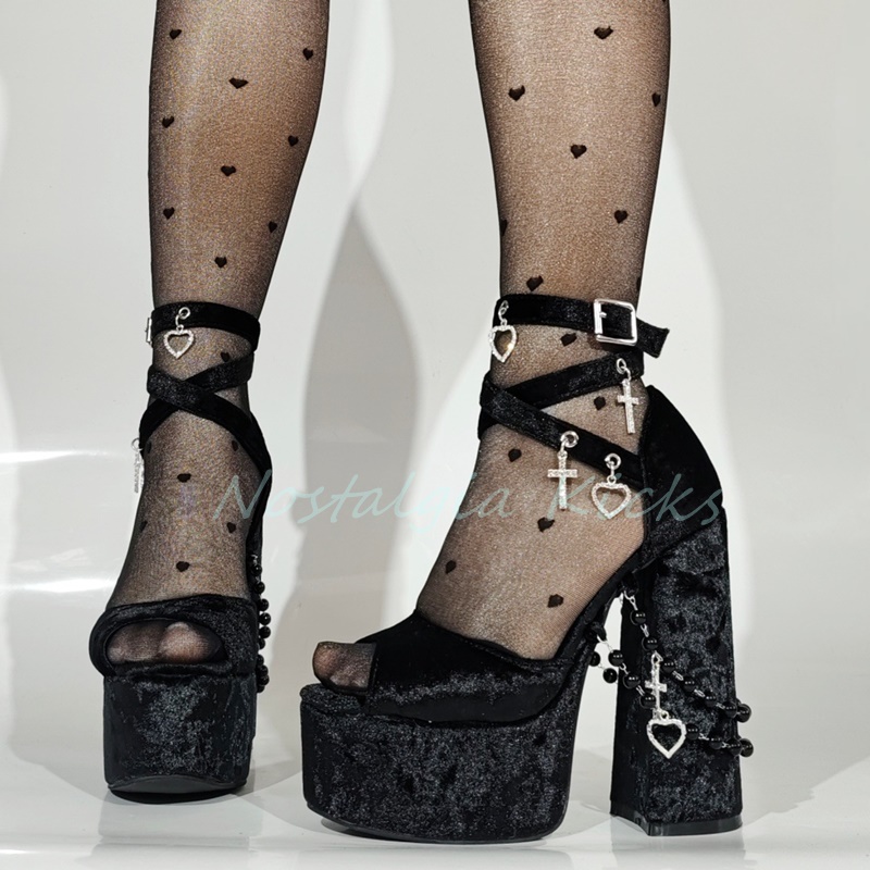 Gothic Black Velvet Platform H - Women'S Fashion Q reseña y precio