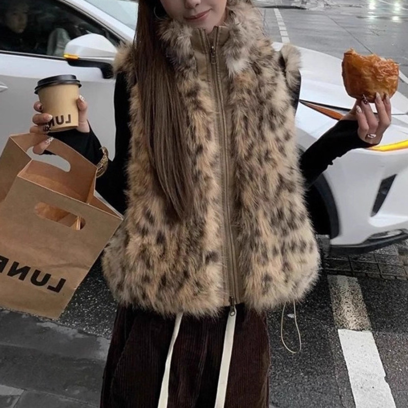 Women's Leopard Print Faux Fur - Women'S Fashion Gilet reseña y precio