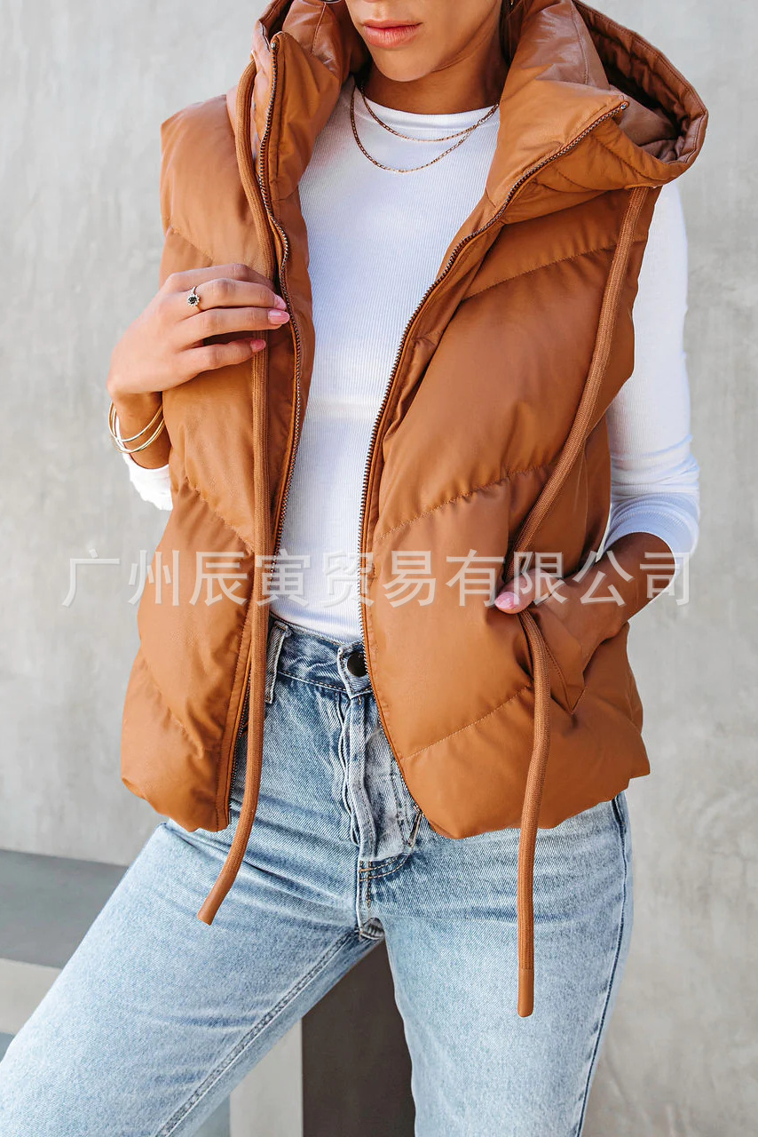 Women's Solid Color Hooded Pad - Women'S Fashion Gilet reseña y precio