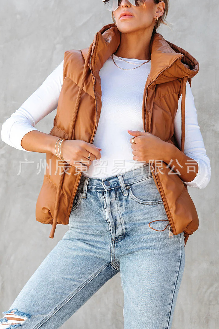 Women's Solid Color Hooded Pad - Women'S Fashion Gilet reseña y precio