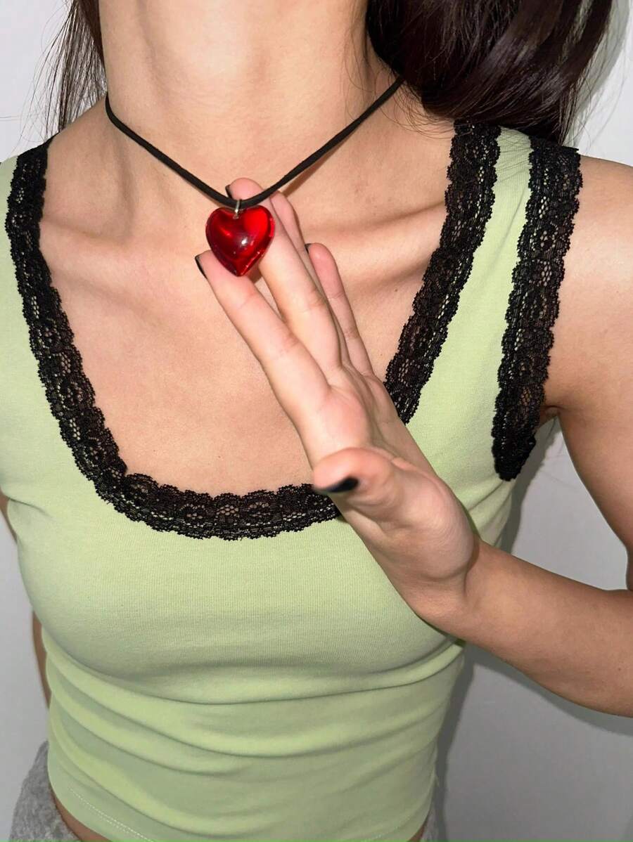 Red Semi-Transparent Glass Hea - Women Fashion Necklace reseña y precio