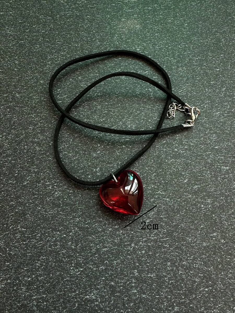 Red Semi-Transparent Glass Hea - Women Fashion Necklace reseña y precio