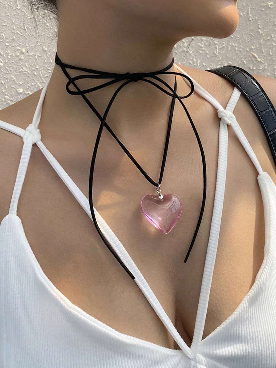 Red Semi-Transparent Glass Hea - Women Fashion Necklace reseña y precio