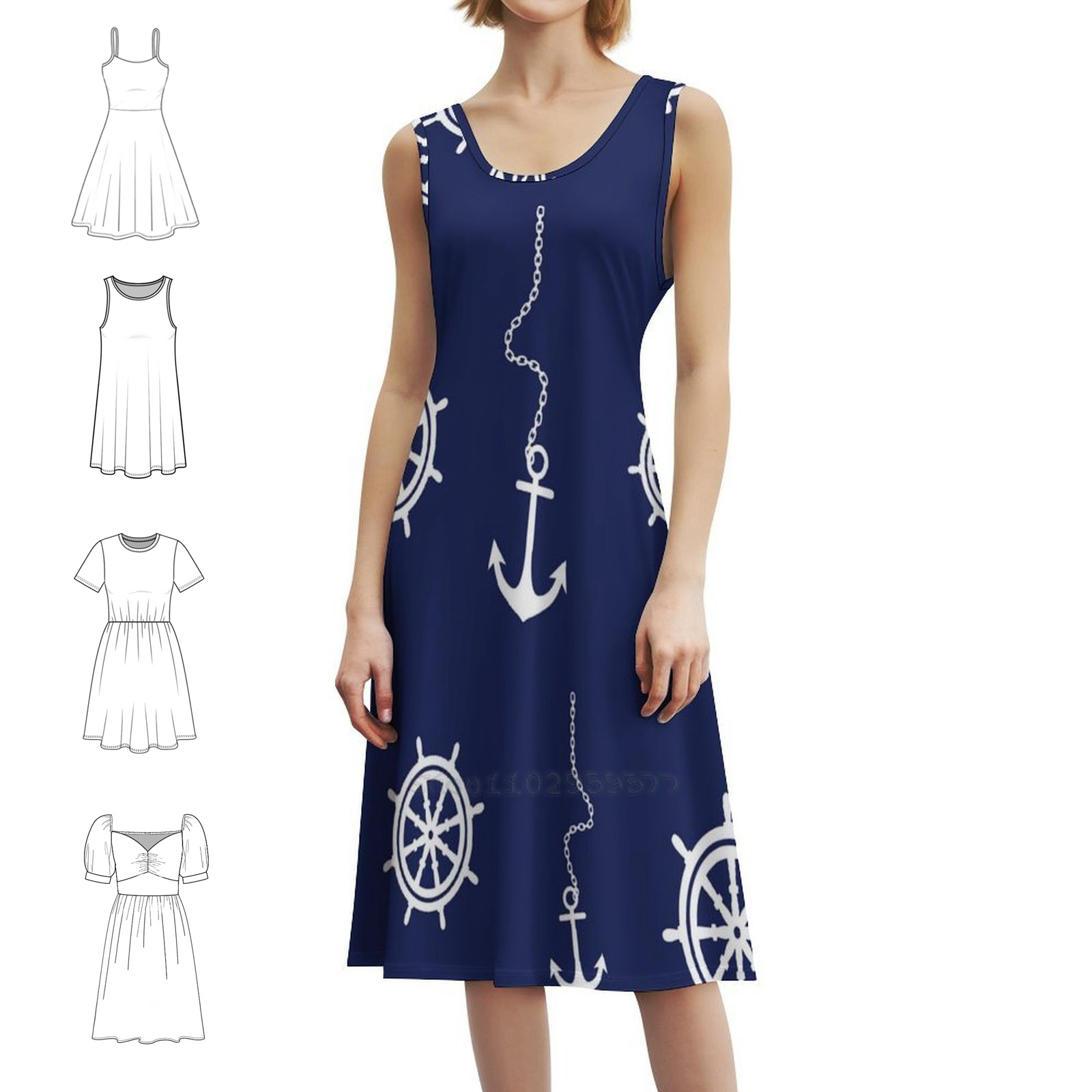 Pattern-Navy And White Anchors - Women Fashion Gown reseña y precio