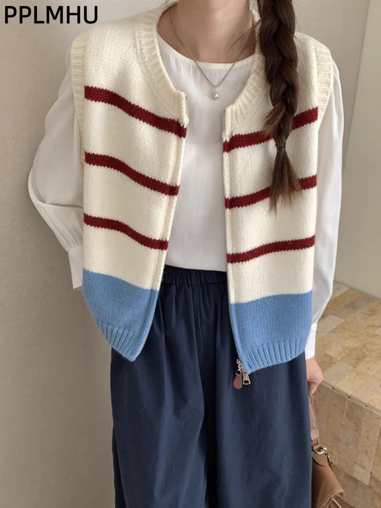 Striped Zipper Cardigan Knitte - Women'S Fashion Gilet reseña y precio
