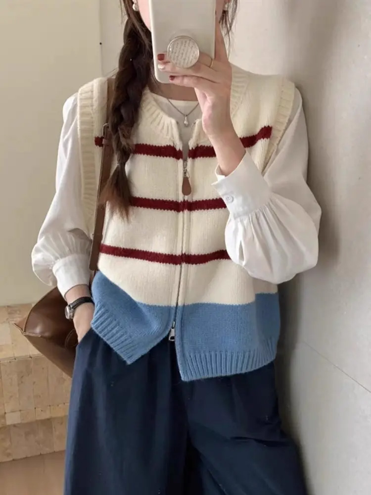 Striped Zipper Cardigan Knitte - Women'S Fashion Gilet reseña y precio