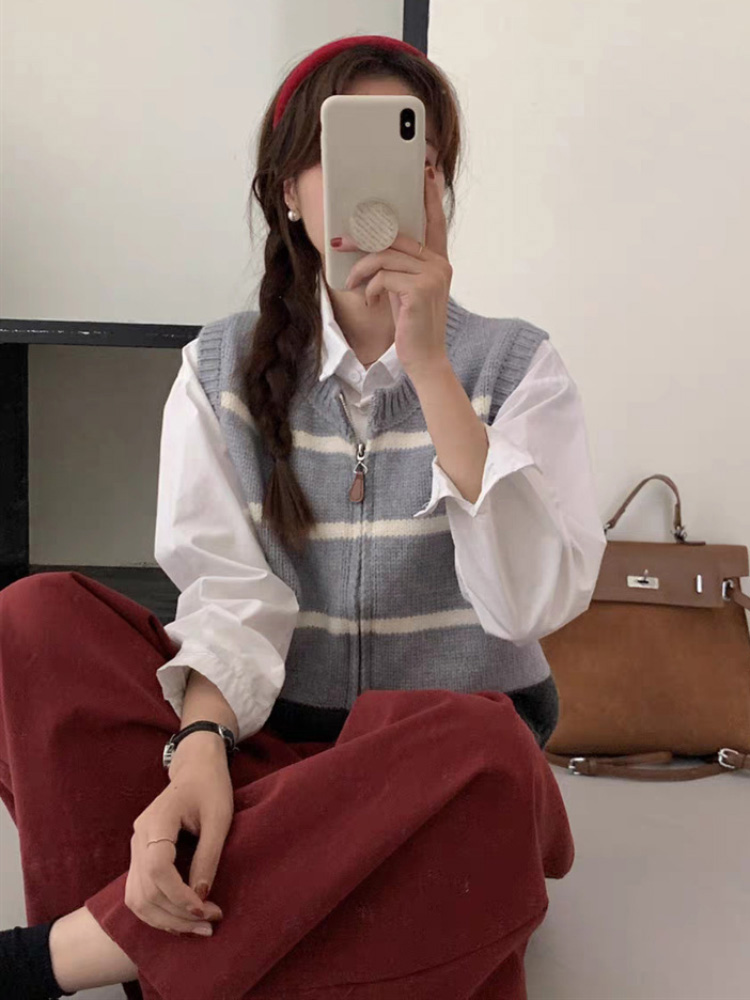 Striped Zipper Cardigan Knitte - Women'S Fashion Gilet reseña y precio
