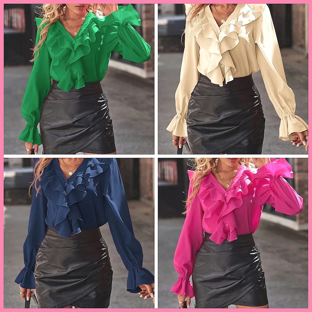 2025 Fashion V-Neck Ruffle Fla - Women'S Fashion For 2025 reseña y precio