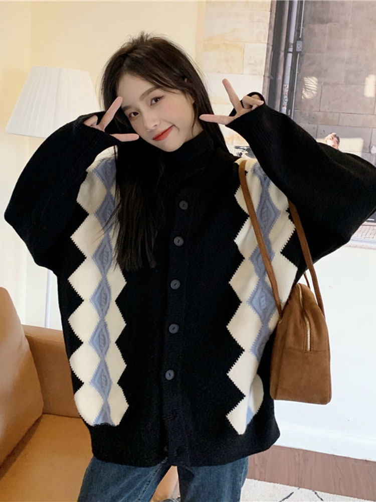Baggy Fashion Diamond Grid Kni - Women'S Fashion Gilet reseña y precio