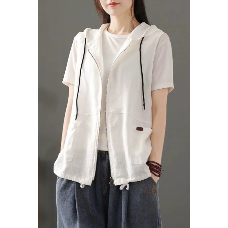 Womens White Linen Blend Hoode - Women'S Fashion Gilet reseña y precio