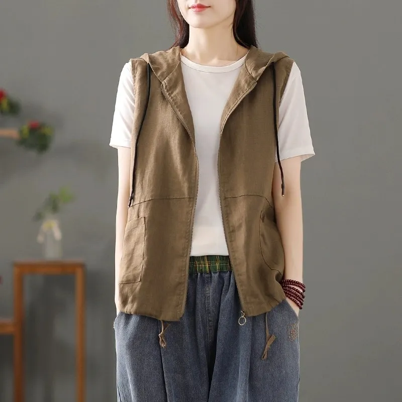 Womens White Linen Blend Hoode - Women'S Fashion Gilet reseña y precio