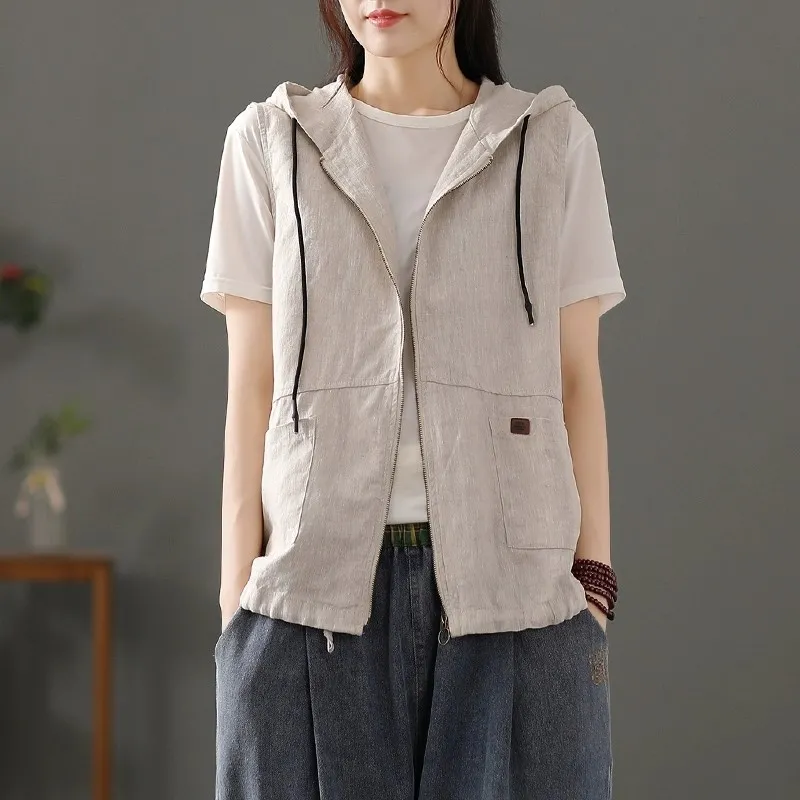 Womens White Linen Blend Hoode - Women'S Fashion Gilet reseña y precio
