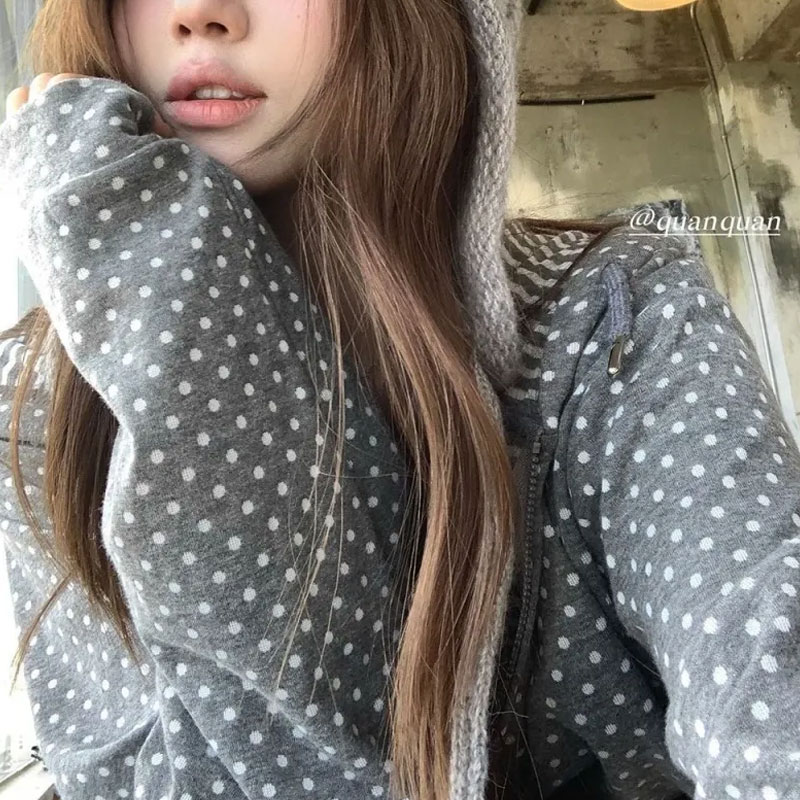 Korean Polka Dot Casual Printe - Women'S Fashion Zip Hoodie reseña y precio