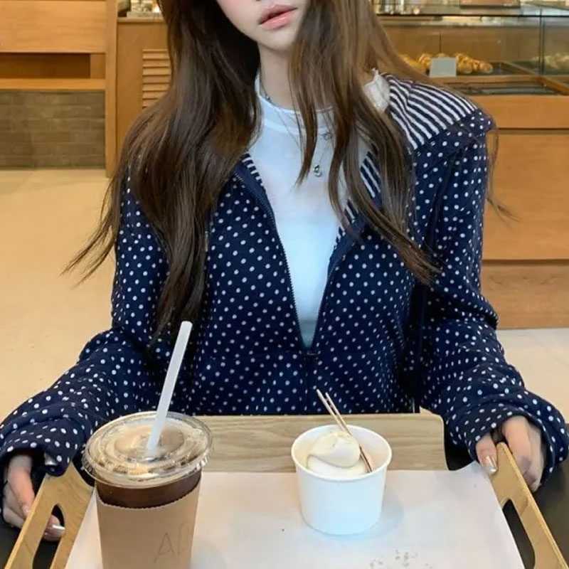 Korean Polka Dot Casual Printe - Women'S Fashion Zip Hoodie reseña y precio