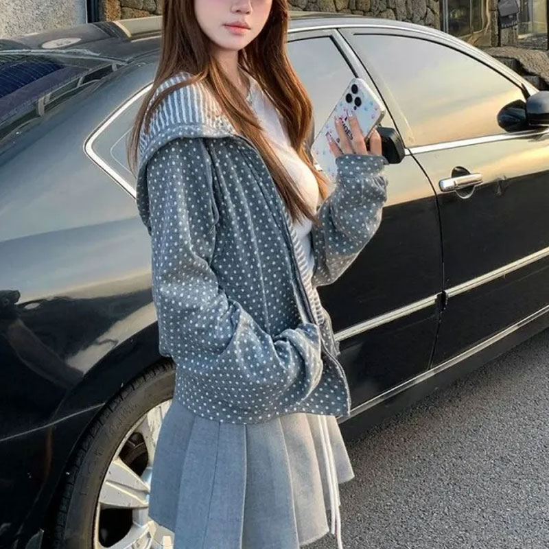 Korean Polka Dot Casual Printe - Women'S Fashion Zip Hoodie reseña y precio