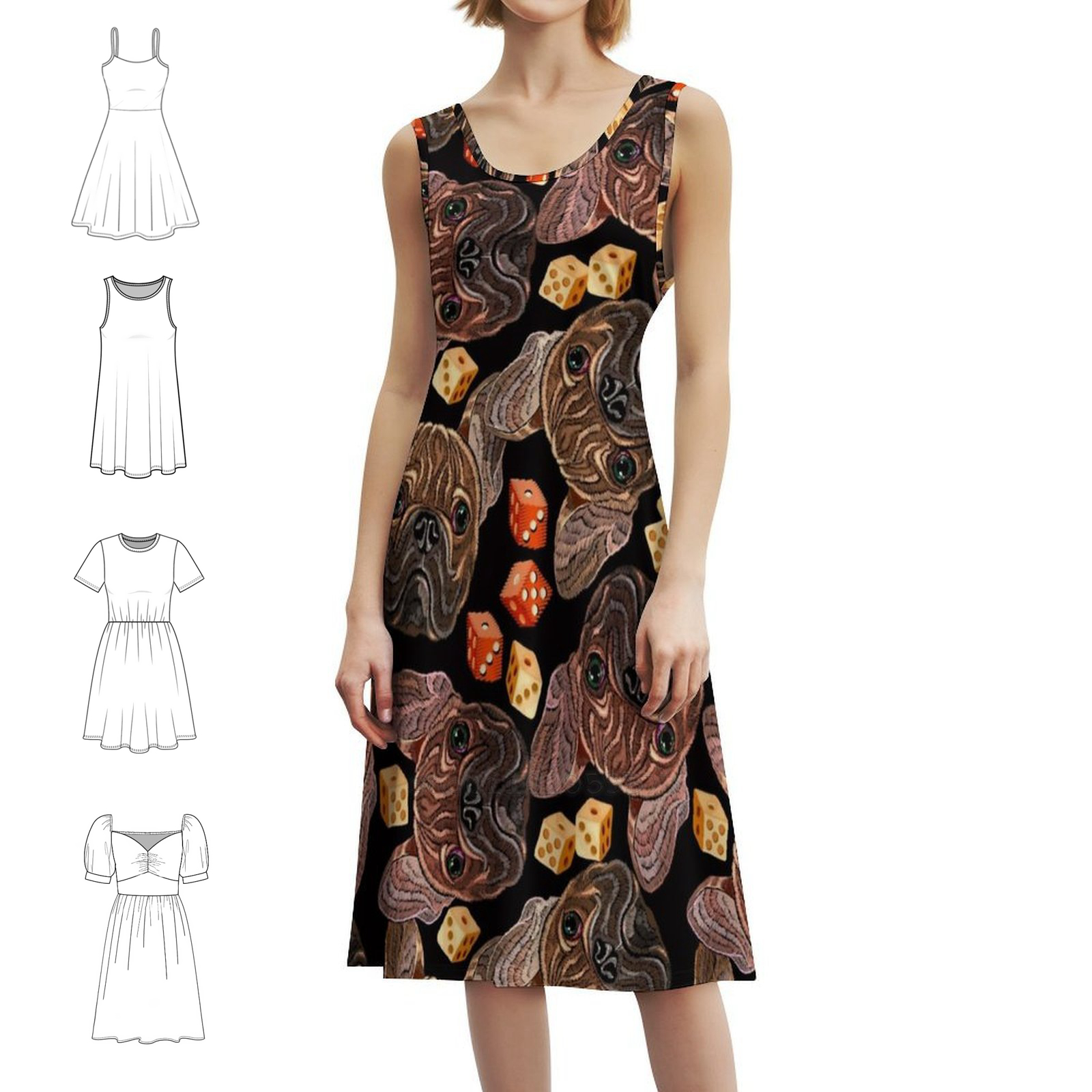 Embroidery Bulldog And Dice Bo - Women Fashion Gown reseña y precio