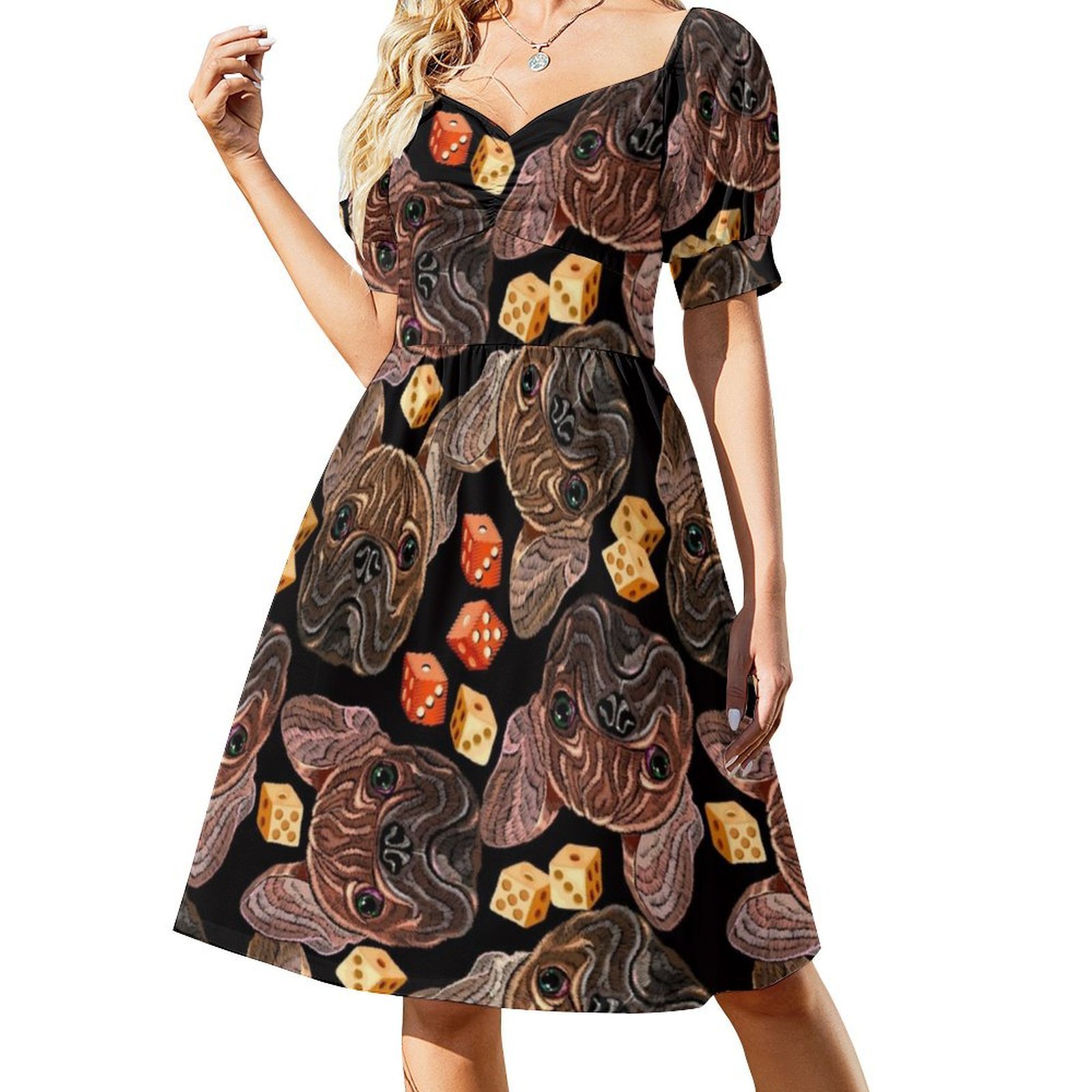 Embroidery Bulldog And Dice Bo - Women Fashion Gown reseña y precio