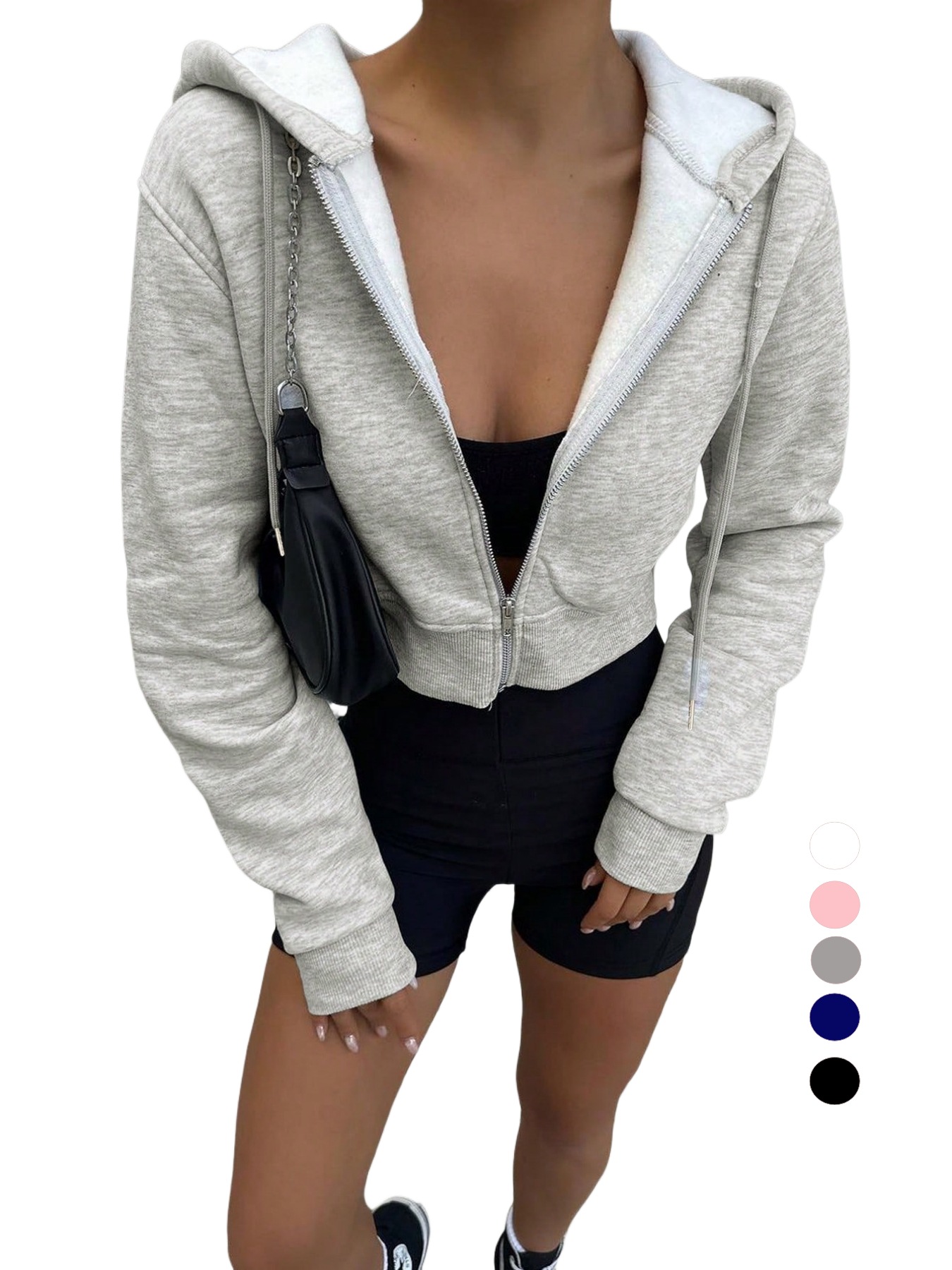 Women's Gray Cropped Zip Up Ho - Women'S Fashion Zip Hoodie reseña y precio