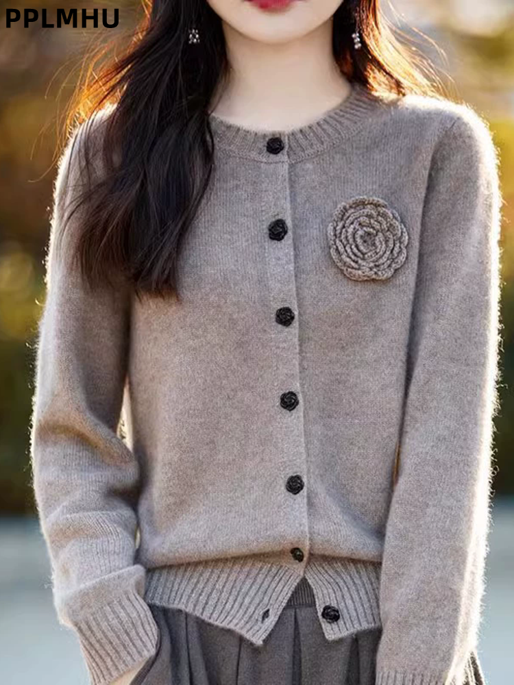 Flower Knitted Cardigan Long S - Women'S Fashion Gilet reseña y precio
