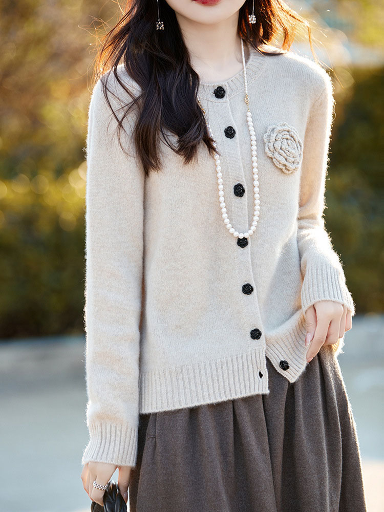 Flower Knitted Cardigan Long S - Women'S Fashion Gilet reseña y precio