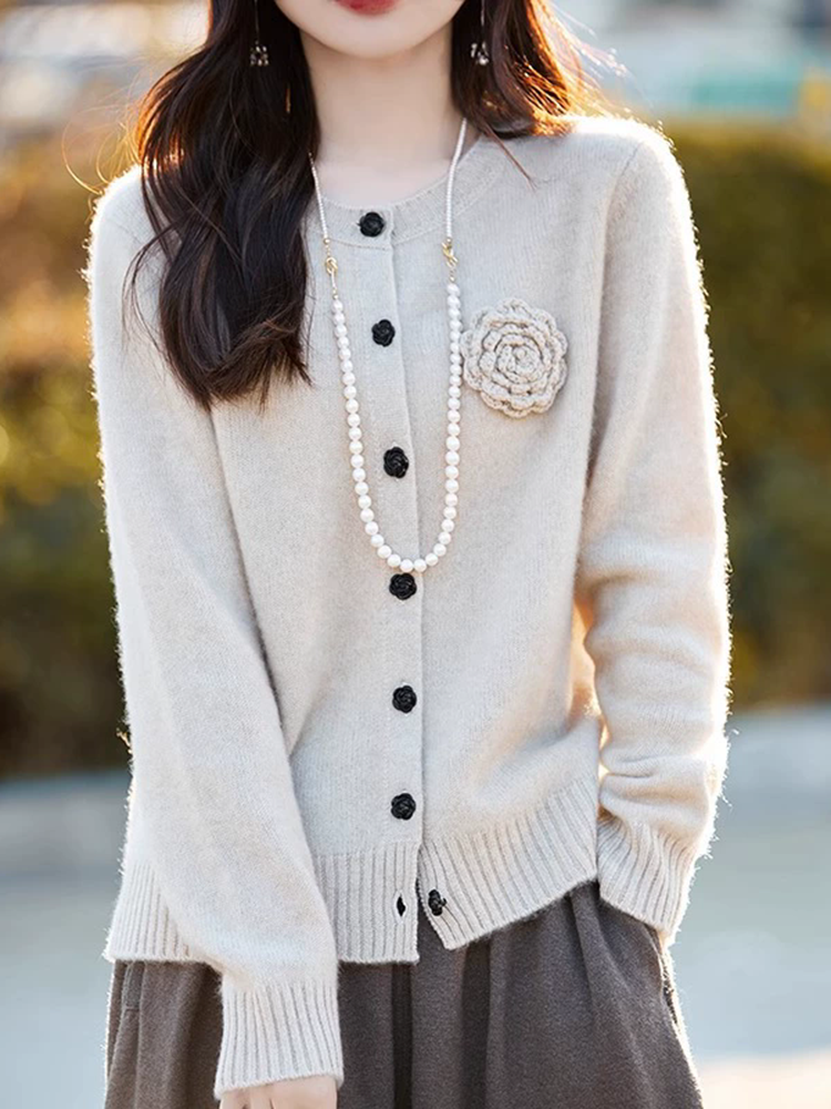 Flower Knitted Cardigan Long S - Women'S Fashion Gilet reseña y precio