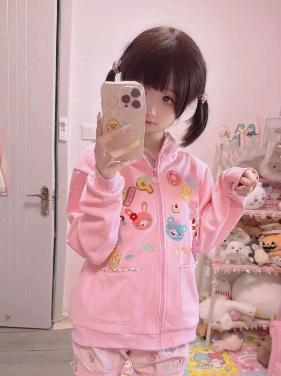 Kawaii Hoodie Cartoon Patch Po - Women'S Fashion Zip Hoodie reseña y precio