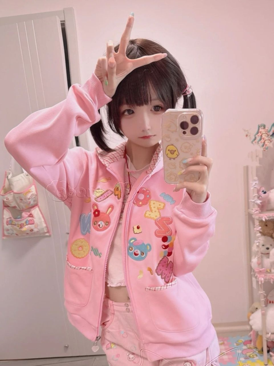 Kawaii Hoodie Cartoon Patch Po - Women'S Fashion Zip Hoodie reseña y precio