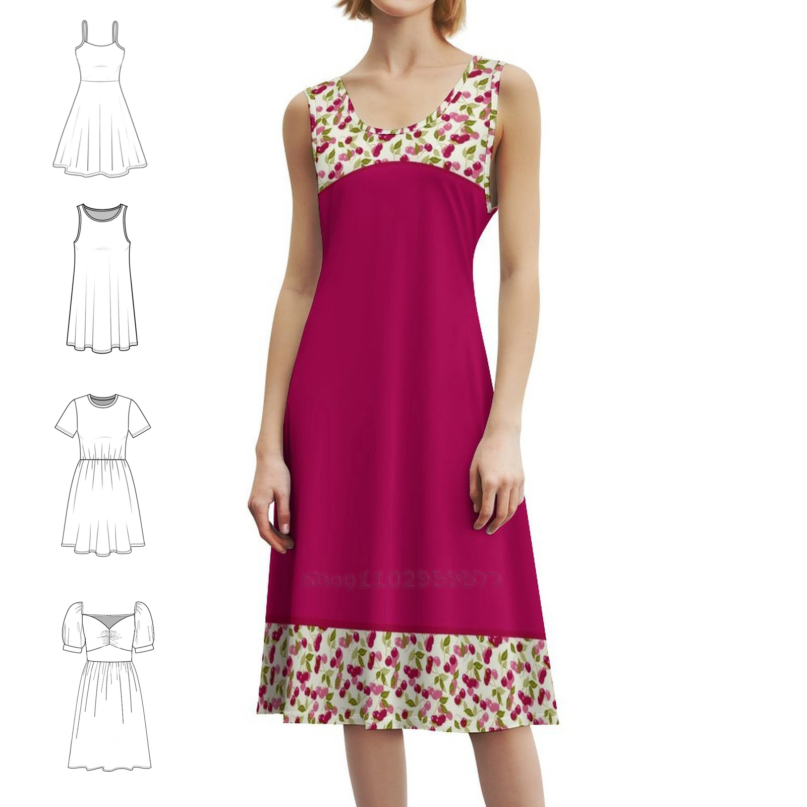 Combined Pattern Of Red And Mu - Women Fashion Gown reseña y precio