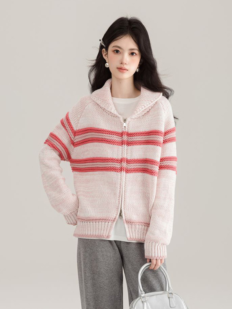 Turn-Down Collar Striped Knitt - Women'S Fashion Gilet reseña y precio