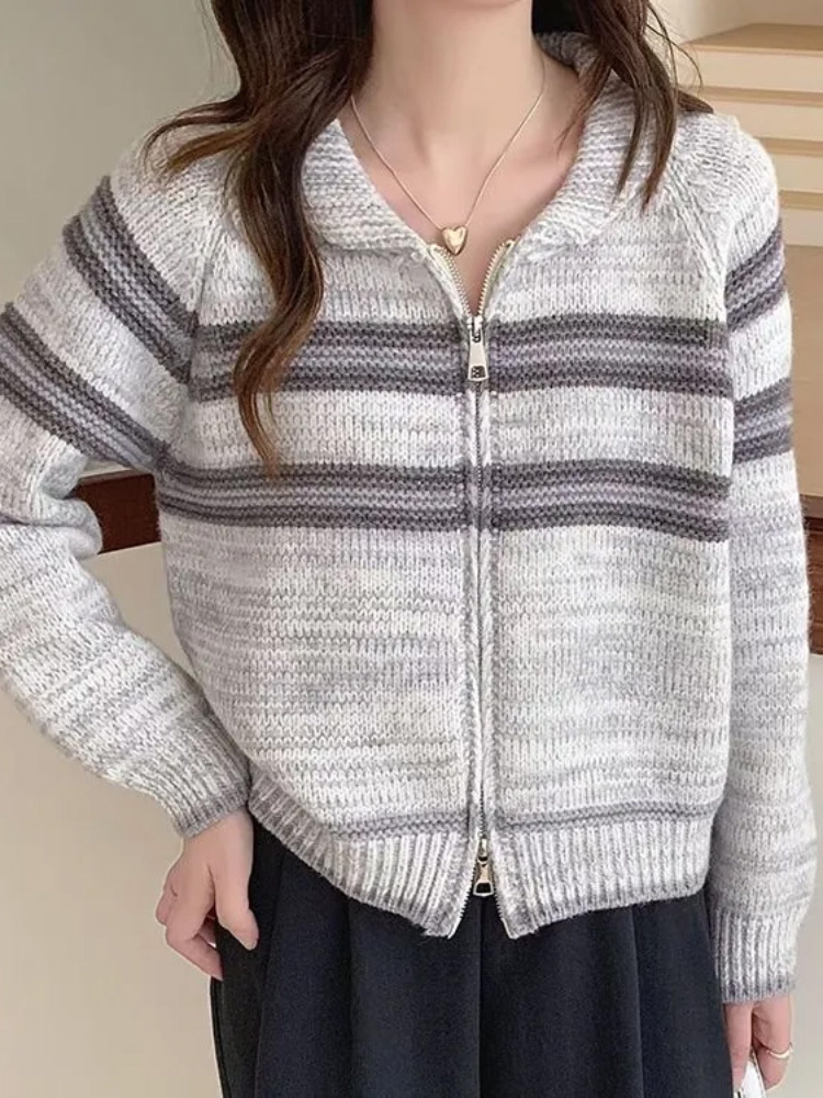 Turn-Down Collar Striped Knitt - Women'S Fashion Gilet reseña y precio