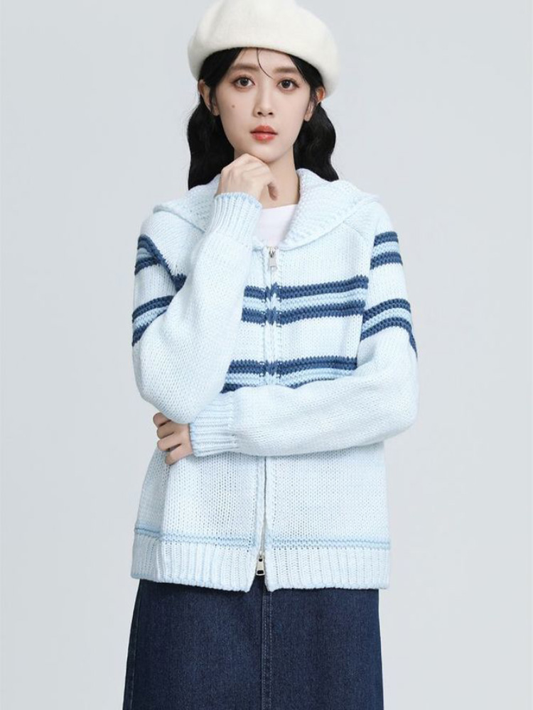 Turn-Down Collar Striped Knitt - Women'S Fashion Gilet reseña y precio