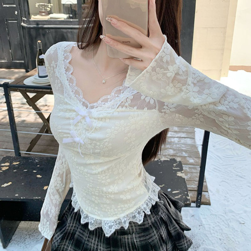 Women Long Sleeved T-shirt V-n - Women Fashion Necklace reseña y precio