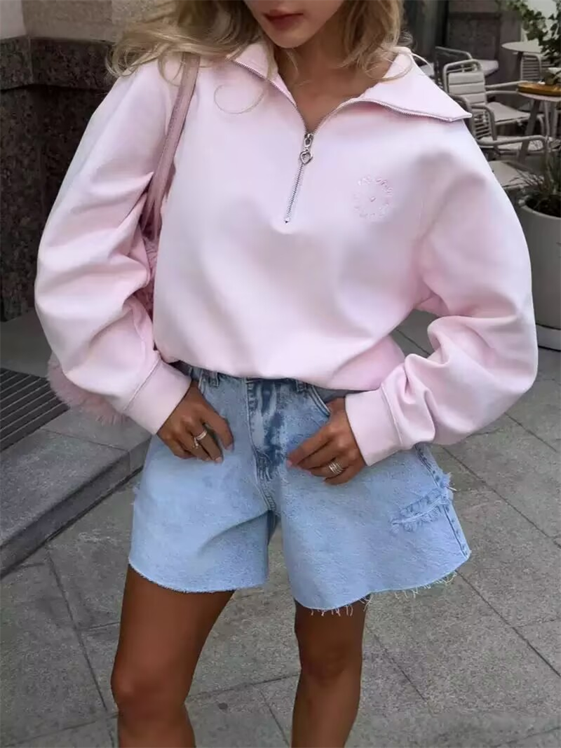 Fashion Women Pink Sweatshirt  - Women'S Fashion Zip Hoodie reseña y precio