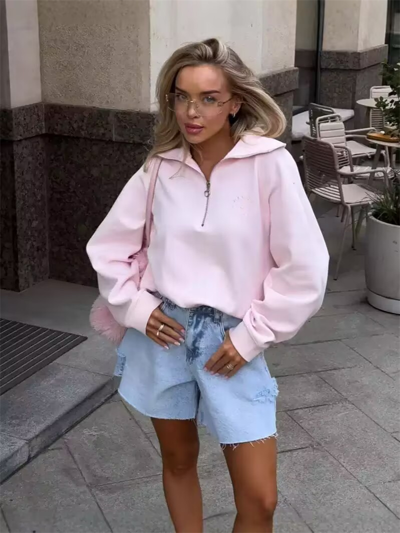 Fashion Women Pink Sweatshirt  - Women'S Fashion Zip Hoodie reseña y precio