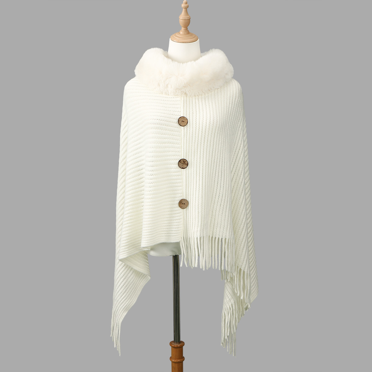 Fur Collar Shawl Knitted Sweat - Women'S Fashion Knitwear reseña y precio