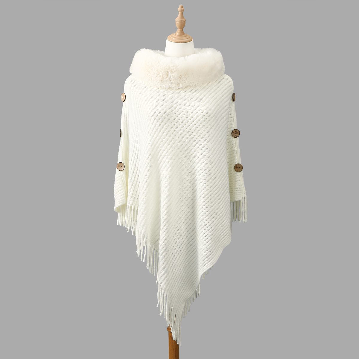 Fur Collar Shawl Knitted Sweat - Women'S Fashion Knitwear reseña y precio